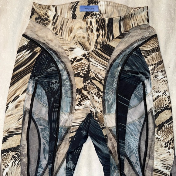 Mugler Pants - Mugler snakeskin-print sheer-tulle panelled leggings